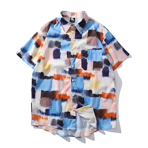 

Men's Color Block Abstract Print Shirt Basic Daily Rainbow / Short Sleeve