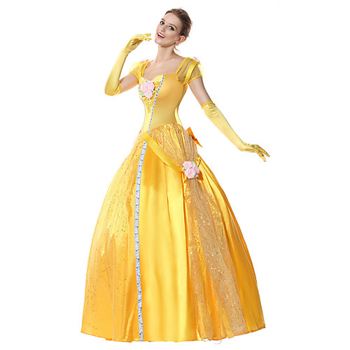

Princess Belle Dress Flower Girl Dress Women's Movie Cosplay A-Line Slip Cosplay Yellow Dress Gloves Headwear Halloween Carnival Masquerade Tulle Polyester