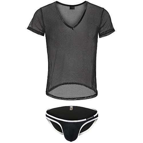 

Men's Mesh Suits Nightwear Solid Colored Black M L XL
