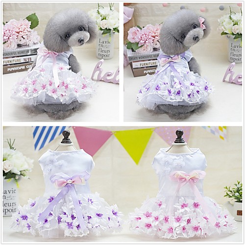 

Dog Cat Pets Dress Dog Clothes Purple Pink Costume Polyster Lace Flower Dresses&Skirts S M L XL XXL