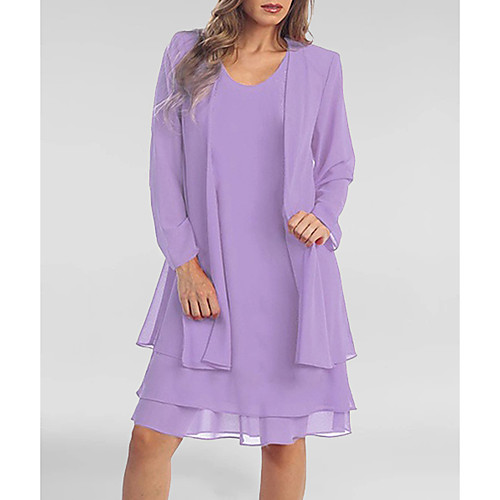 

Women's Plus Size Two Piece Dress - Long Sleeve Solid Colored Summer Spring & Summer Casual Belt Not Included 2020 Purple S M L XL XXL XXXL XXXXL XXXXXL