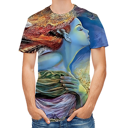 

Men's Daily Club Rock / Street chic T-shirt - Color Block / 3D / Abstract Print Rainbow