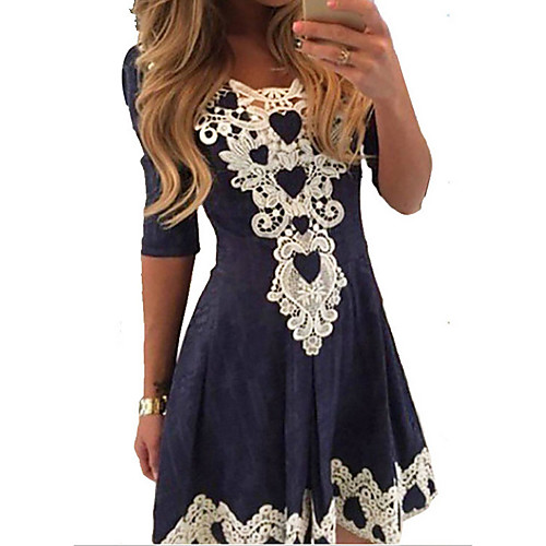 

Women's Wine Blue Dress A Line Floral S M