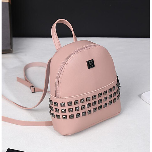 

Large Capacity PU Rivet / Zipper Commuter Backpack Solid Color Daily Blushing Pink / Red / White