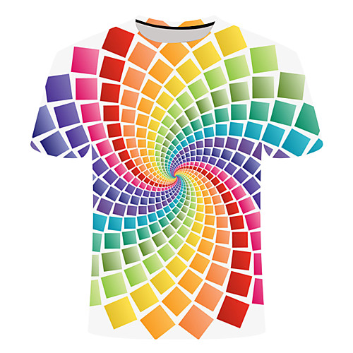 

Men's Daily Going out Basic T-shirt - 3D / Rainbow / Visual Deception Print Rainbow