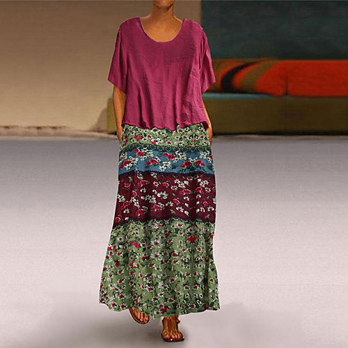 

Women's Red Green Dress Casual Boho Daily Swing Two Piece Geometric Print Print Basic M L