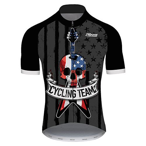 

21Grams Men's Short Sleeve Cycling Jersey 100% Polyester Black / Red Skull American / USA National Flag Bike Jersey Top Mountain Bike MTB Road Bike Cycling UV Resistant Breathable Quick Dry Sports