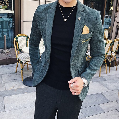 

Men's Blazer Notch Lapel Polyester Khaki / Green / Gray