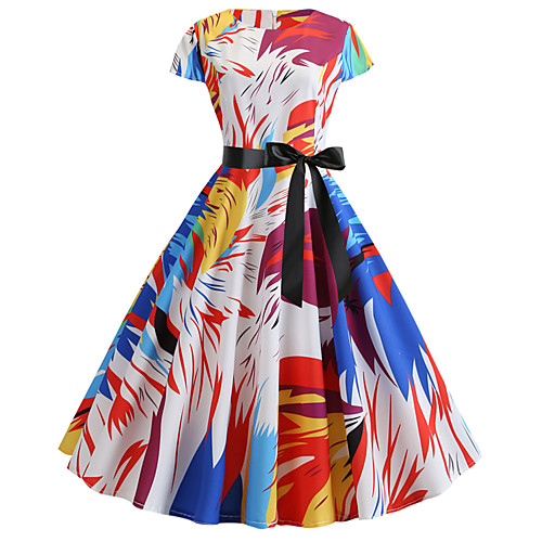 

Women's Rainbow Dress Active Cute Party Daily Swing Print Patchwork Print S M