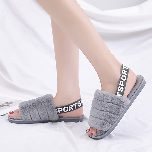 

Women's Slippers & Flip-Flops 2020 Flat Heel Open Toe Faux Fur Casual / Minimalism Walking Shoes Fall & Winter Pink / Black / Gray
