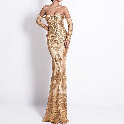 

Mermaid / Trumpet Off Shoulder Floor Length Polyester Glittering / Beautiful Back Engagement / Formal Evening Dress with Sequin 2020