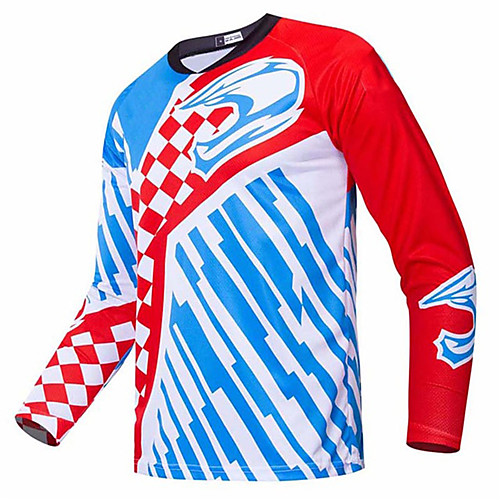 

21Grams Men's Long Sleeve Cycling Jersey Downhill Jersey Dirt Bike Jersey RedBlue Plaid / Checkered Stripes Bike Jersey Top Mountain Bike MTB Road Bike Cycling UV Resistant Breathable Quick Dry