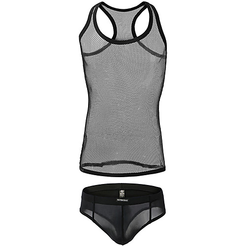 

Men's Mesh Suits Nightwear Solid Colored White Black M L XL
