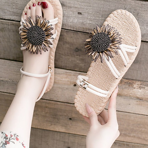 

Women's Slippers & Flip-Flops Flat Heel Round Toe PU Spring & Summer Black / Beige