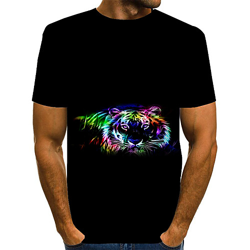 

Men's Plus Size Color Block Rainbow Print T-shirt Basic Exaggerated Daily Weekend Round Neck Black / Short Sleeve