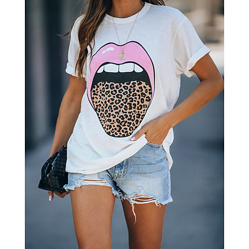 

Women's Daily Basic Blouse - Leopard Print Beige