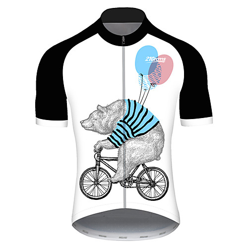 

21Grams Men's Short Sleeve Cycling Jersey Black / White Animal Balloon Bear Bike Jersey Top Mountain Bike MTB Road Bike Cycling UV Resistant Breathable Quick Dry Sports Clothing Apparel / Stretchy
