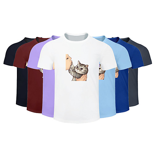 

Men's Women's Cotton Running T-Shirt Workout Shirt Round Neck Running Active Training Jogging Breathable Quick Dry Moisture Wicking Sportswear Cat Plus Size Tee / T-shirt Top Short Sleeve Activewear