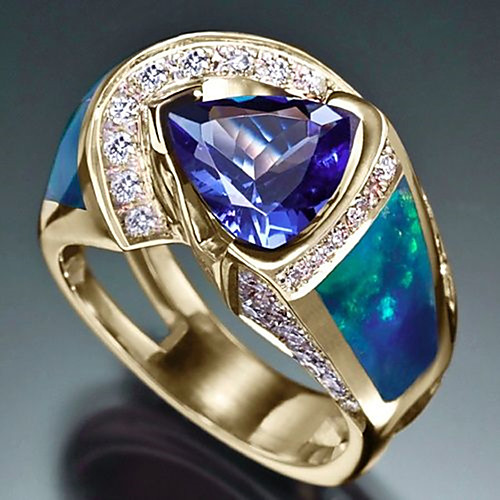 

Men Women Ring AAA Cubic Zirconia 1pc Blue Copper Gold Plated Irregular Statement Luxury Party Evening Gift Jewelry Geometrical Wearable