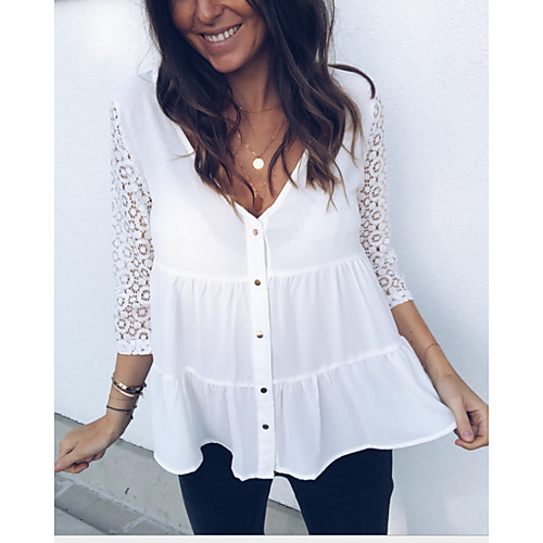 

Women's Daily Shirt - Solid Colored Lace White