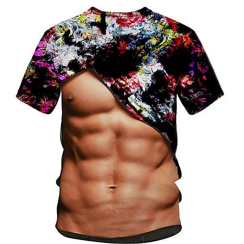

Men's Daily Street chic Plus Size T-shirt - 3D / Skull Print Round Neck Rainbow / Short Sleeve