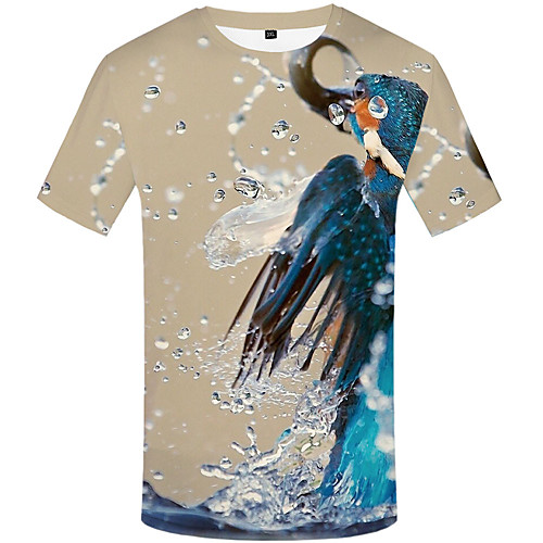 

Men's Daily Sports Basic / Street chic T-shirt - 3D / Graphic / Animal Print Beige