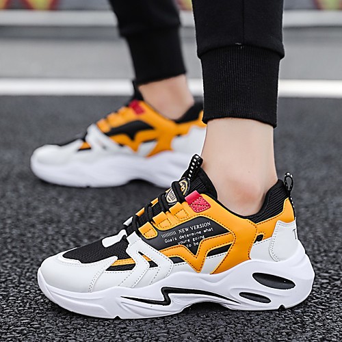 

Men's Faux Leather Spring & Summer Sporty Trainers / Athletic Shoes Walking Shoes Color Block Black / White / Orange / Black / White