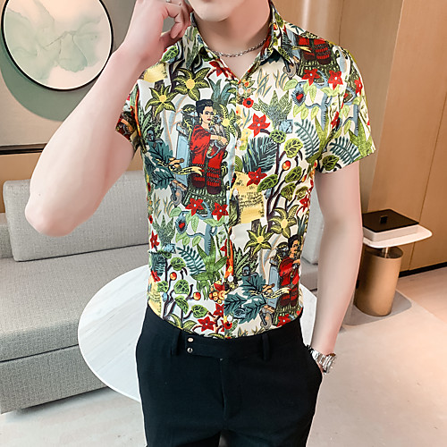 

Men's Going out Weekend Elegant / Rock Shirt - Geometric Light Green