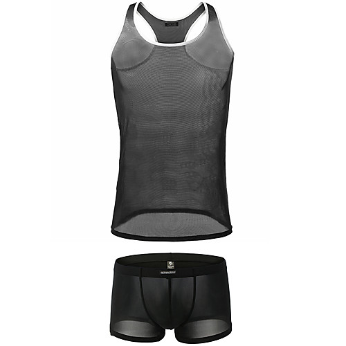 

Men's Mesh Suits Nightwear Solid Colored White Black M L XL