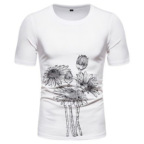 

Men's Floral Print T-shirt Basic Daily White