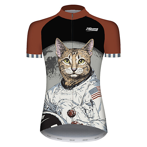 

21Grams Women's Short Sleeve Cycling Jersey Black / Red Cat Animal American / USA Bike Jersey Top Mountain Bike MTB Road Bike Cycling UV Resistant Breathable Quick Dry Sports Clothing Apparel