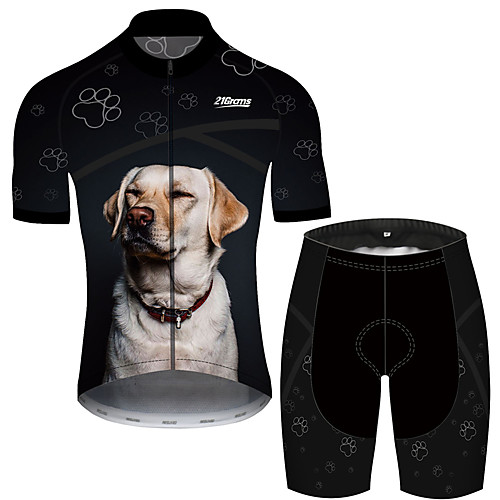 

21Grams Men's Short Sleeve Cycling Jersey with Shorts Black / White Dog Novelty Animal Bike Clothing Suit UV Resistant Breathable Quick Dry Sweat-wicking Sports Dog Mountain Bike MTB Road Bike Cycling