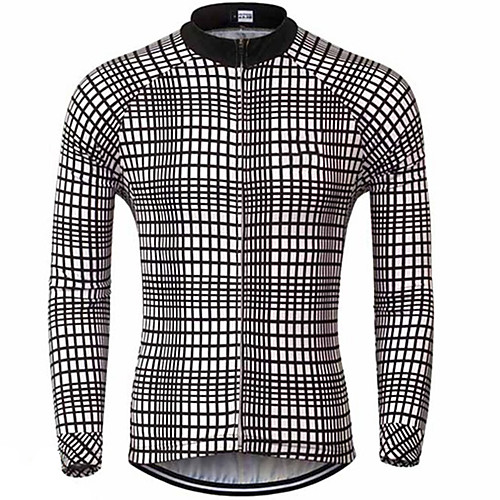 

21Grams Men's Long Sleeve Cycling Jersey 100% Polyester GrayWhite Plaid / Checkered Stripes Bike Jersey Top Mountain Bike MTB Road Bike Cycling UV Resistant Breathable Quick Dry Sports Clothing