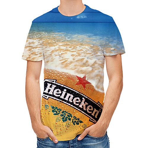 

Men's Going out Club Rock / Street chic T-shirt - 3D / Graphic / Beer Print Yellow