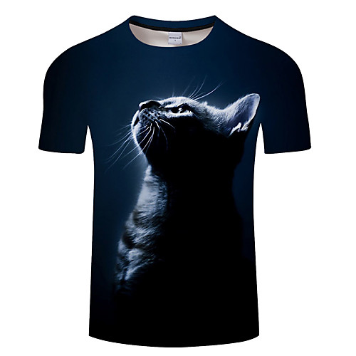

Men's Daily Going out Exaggerated T-shirt - 3D / Animal Cat, Print Navy Blue