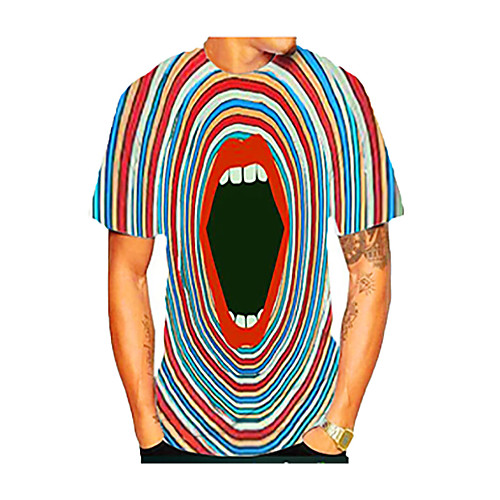 

Men's Daily Street chic T-shirt - Striped / 3D / Visual Deception Print Rainbow
