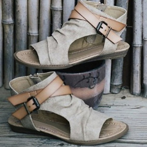 

Women's Sandals Flat Heel Peep Toe Canvas Spring & Summer Khaki / Brown / Black