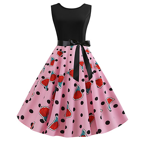 

Women's Black Dress Street chic Party Daily A Line Polka Dot Print Patchwork Print S M