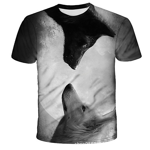 

Men's Daily Holiday Street chic / Exaggerated T-shirt - 3D / Tie Dye / Animal Wolf, Print Rainbow