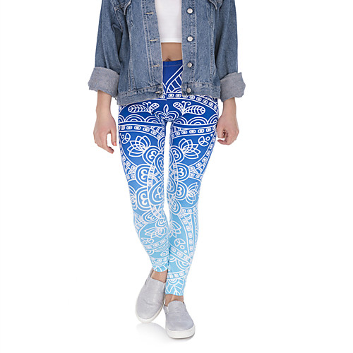 

Women's Sports / Yoga Sporty / Basic Legging - Print, Print Mid Waist Blue One-Size