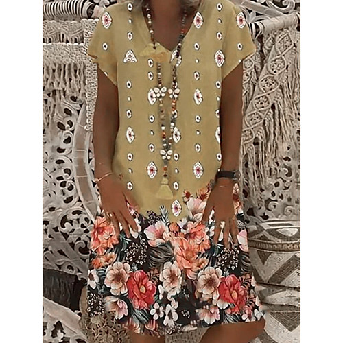 

Women's Yellow Khaki Dress A Line Print S M