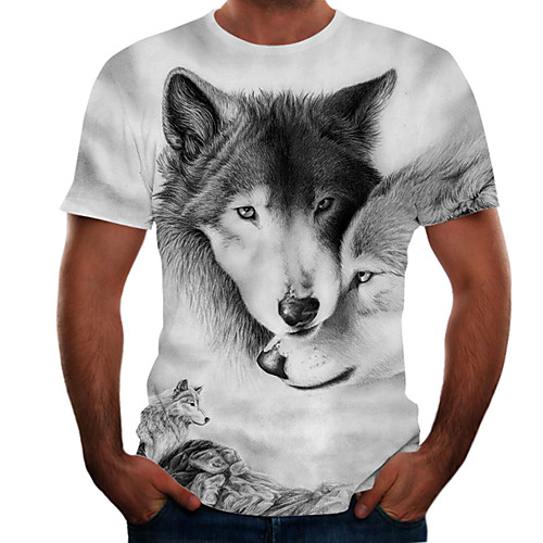 

Men's Going out Weekend Basic T-shirt - Color Block / 3D / Animal Gray