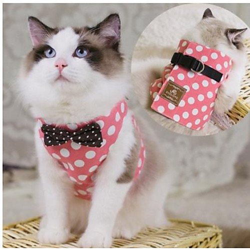 

Cat Harness Leash Adjustable Soft Safety Polka Dot Geometric Solid Colored Cotton Yellow Red Pink 2pcs