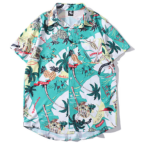 

Men's Daily Basic Shirt - Scenery Tropical Leaf / Deer, Print Light Blue