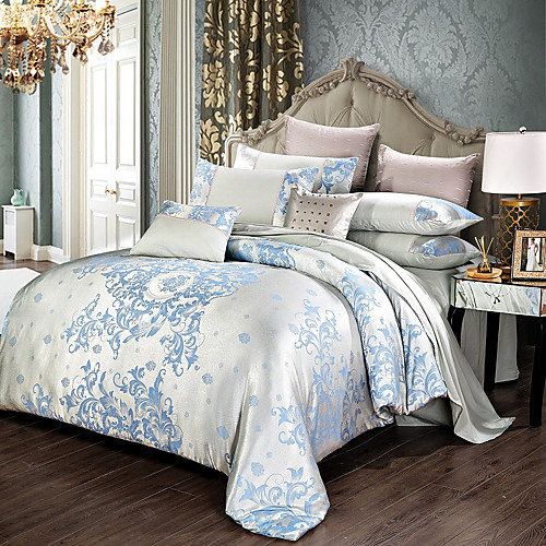 

Comforter Bedding Sets Tencel Silk Luxury Duvet Cover Bed Sheet Hot Sale Queen King Double Blue Jacquard Bed Linens Set