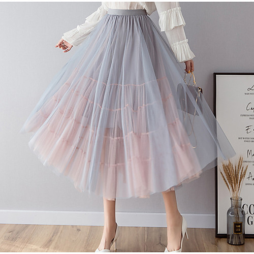 

Women's Swing Skirts - Color Block Blushing Pink Blue Black One-Size