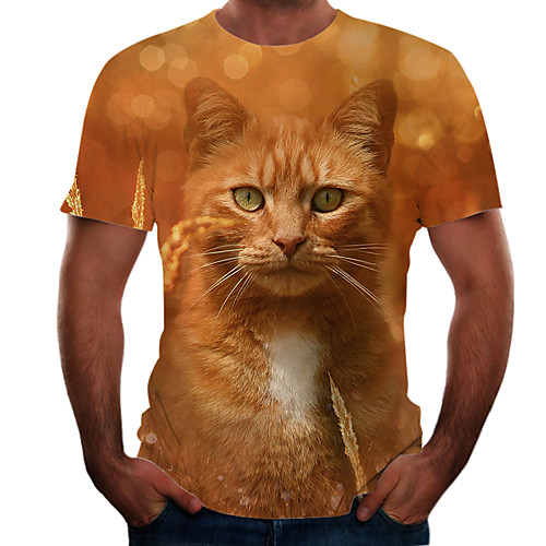 

Men's Going out Weekend Basic T-shirt - Color Block / 3D / Animal Brown