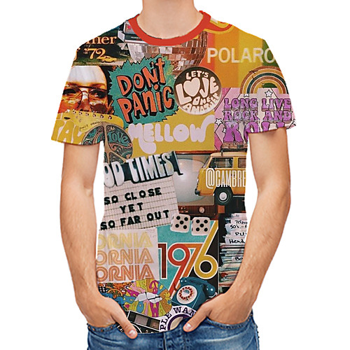 

Men's Daily Club Rock / Street chic T-shirt - Floral / 3D / Letter Print Rainbow