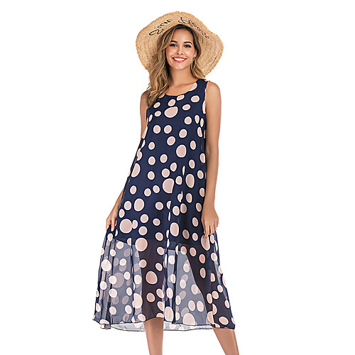 

Women's Blue Dress Spring & Summer Daily Going out Loose Polka Dot M L