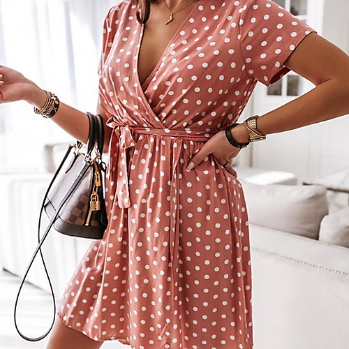 

Women's Blushing Pink Green Dress Elegant Sheath Print S M